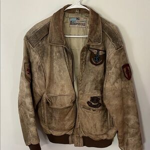 Aeropostale Men's Brown Bomber Jacket with Emblems